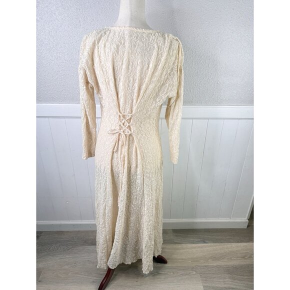 Vtg 90s Lace Romantic Dress Sz L Button Front Tie Back Victorian Fairy Whimsical - Picture 8 of 16